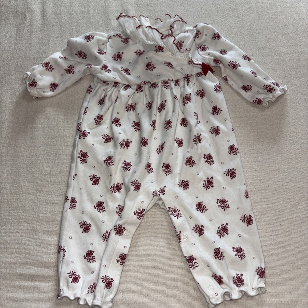 Janie And‎ Jack Layette Baby Girl Size 6-12 Months Red Rose Cotton